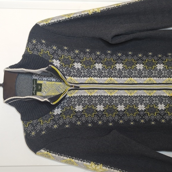 Eddie Bauer Gray Nordic Fair Isle Long Sleeve Full Zip Cardigan M - Picture 2 of 15